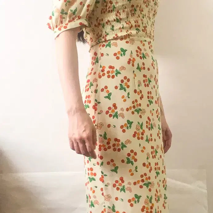 [BUNJANG] Rouje DEBORAH Cherry Print Smocked Dress FR36 / [FR36] Rouje 루즈 후즈 [DEBORAH] 스모크 원피스