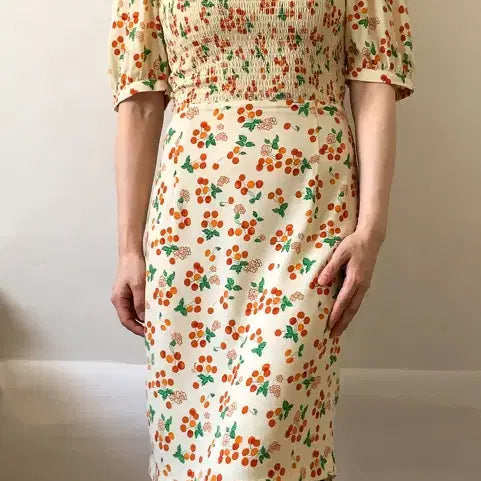 [BUNJANG] Rouje DEBORAH Cherry Print Smocked Dress FR36 / [FR36] Rouje 루즈 후즈 [DEBORAH] 스모크 원피스