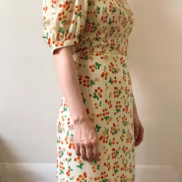 [BUNJANG] Rouje DEBORAH Cherry Print Smocked Dress FR36 / [FR36] Rouje 루즈 후즈 [DEBORAH] 스모크 원피스