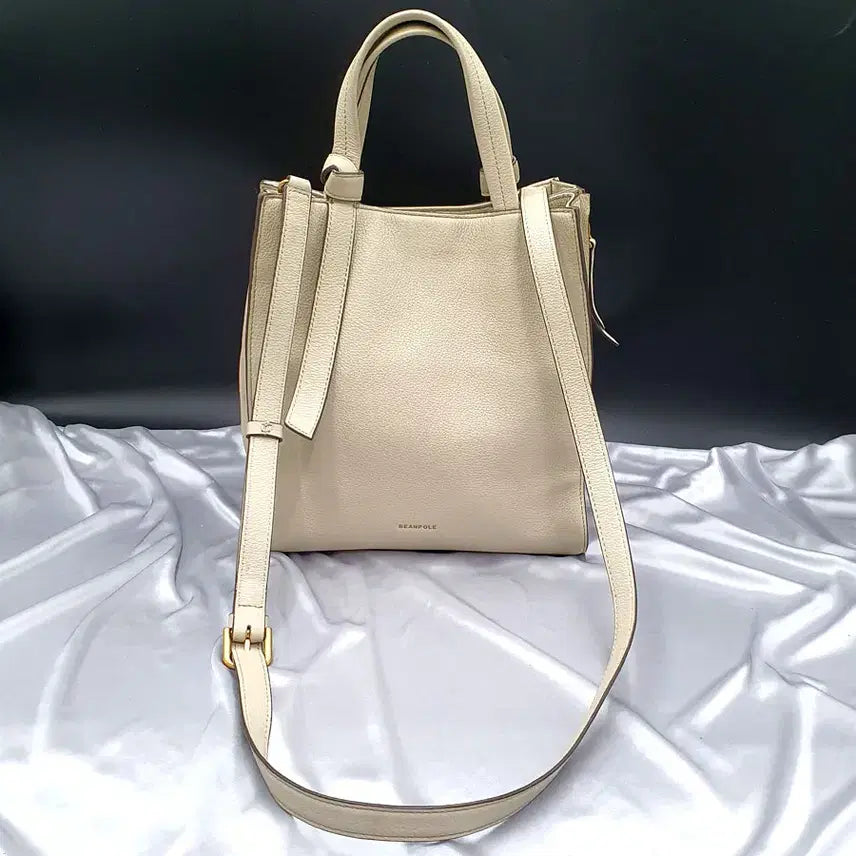[BUNJANG] Beanpole Square Tote Bag Cross Bag Beige Leather / 빈폴 사각 토트백 크로스백 중고 가방 은피아노