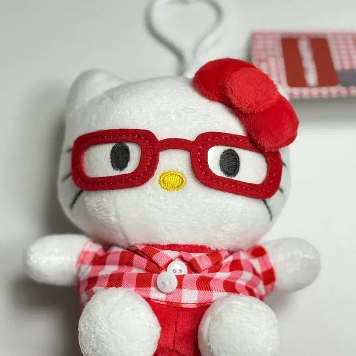 [BUNJANG] Sanrio Hello Kitty Nerd Glasses Plush Keyring (13cm) / 산리오 너드 안경 체크 헬로키티 인형 키링 새상품 정품 13cm