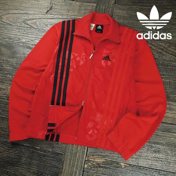 [BUNJANG] Adidas 00s Vintage Logo Embroidered Three Stripes Jersey Track Jacket Zip-Up Red / 아디다스 00s 빈티지 로고 자수 삼선 져지 트랙탑 집업 M20413