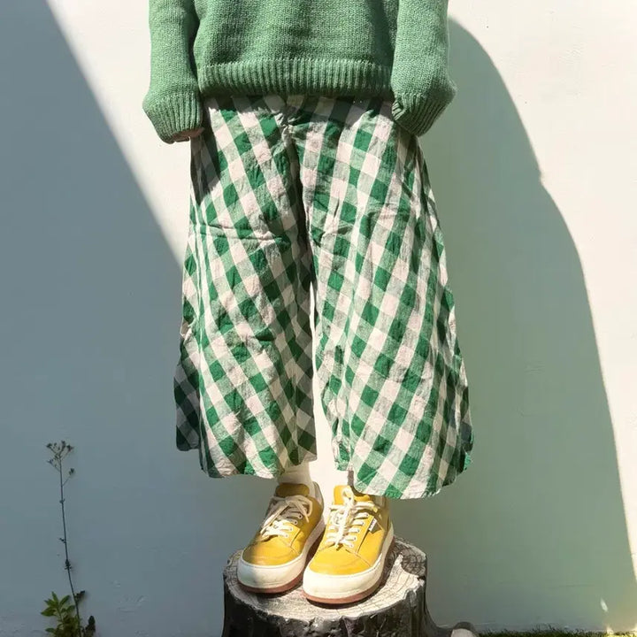 [BUNJANG] Yohji Yamamoto WY-P041 Linen Check Hakama Pants / 요지야마모토 와이즈 린넨 체크 하카마 팬츠