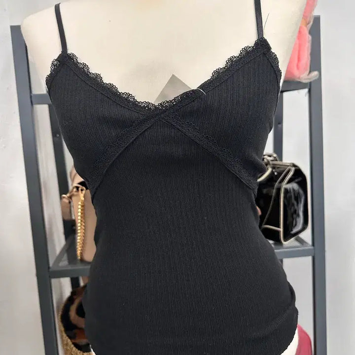 [BUNJANG] Lace Camisole Blouse / 레이스 블랙 끈나시 블라우스