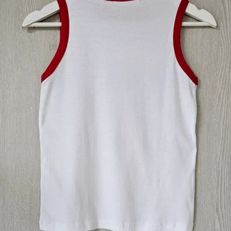 [BUNJANG] Cotton Tank Top Red Line Detail Heart Embroidery White / 나시 새상품