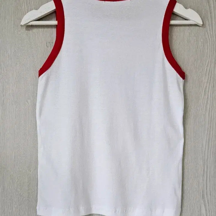 [BUNJANG] Cotton Tank Top Red Line Detail Heart Embroidery White / 나시 새상품