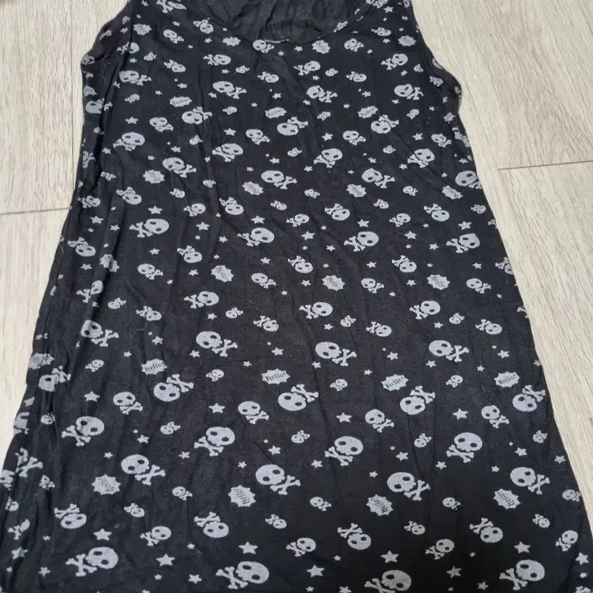 [BUNJANG] Skull Print Black Sleeveless Maxi Dress / 해골 프린팅 블랙 롱 민소매 원피스