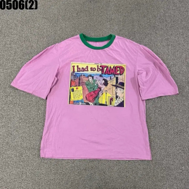 [BUNJANG] Pink Cartoon Print Short Sleeve T-Shirt / 핑크 만화 프린팅 반팔 티셔츠