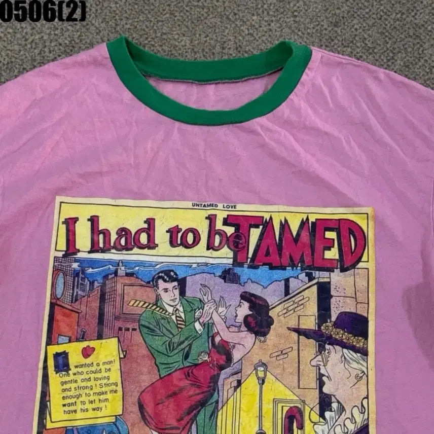 [BUNJANG] Pink Cartoon Print Short Sleeve T-Shirt / 핑크 만화 프린팅 반팔 티셔츠