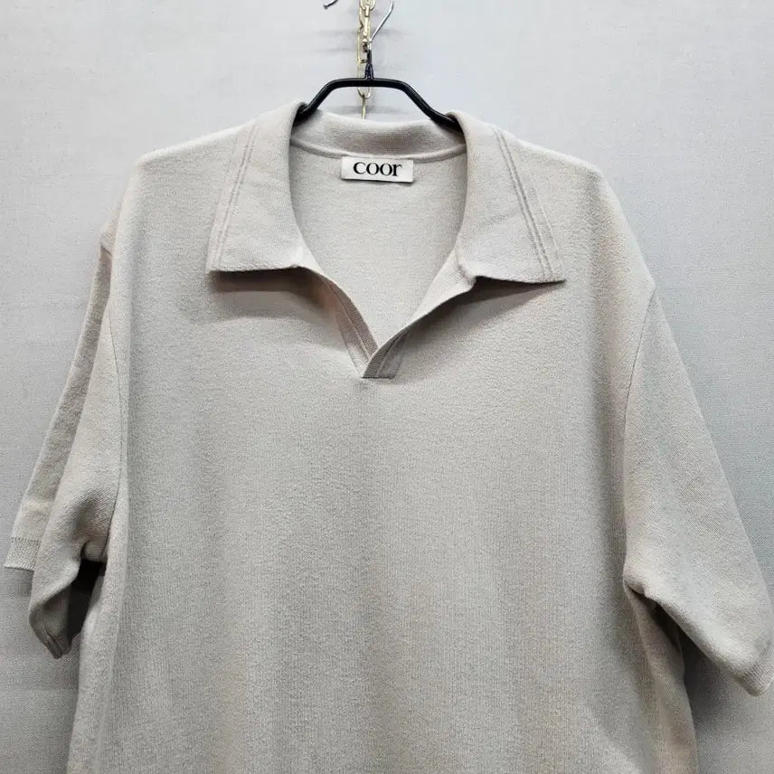 [BUNJANG] coor Cotton Knit Open Short Sleeve Collar T-shirt XL / 쿠어 coor 코튼 니트 오픈 반팔카라 XL)