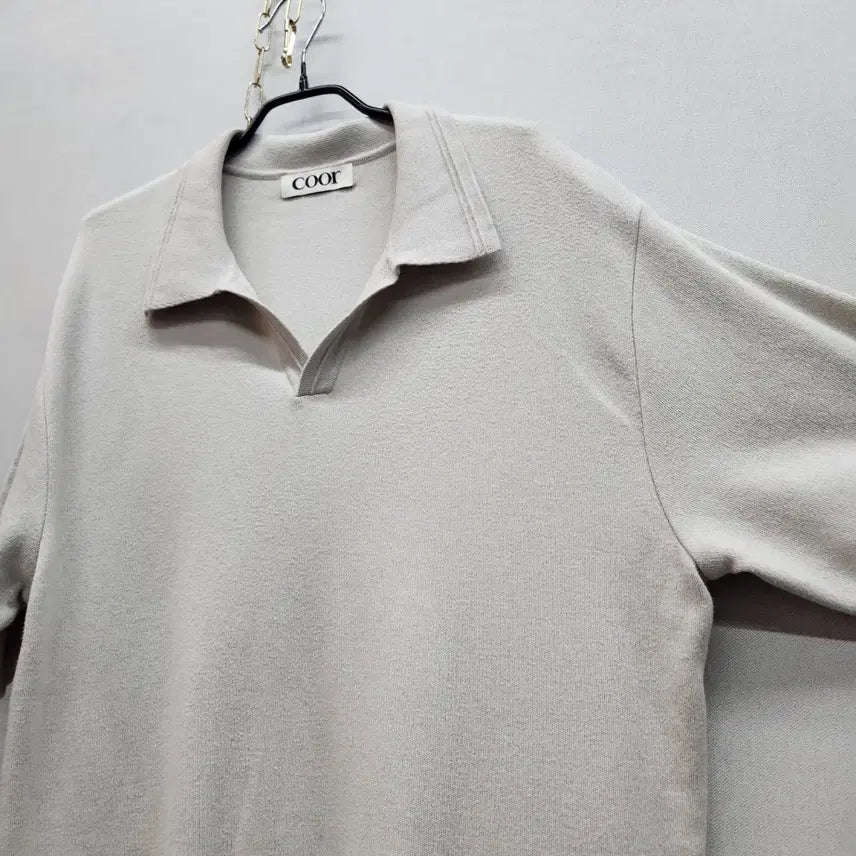 [BUNJANG] coor Cotton Knit Open Short Sleeve Collar T-shirt XL / 쿠어 coor 코튼 니트 오픈 반팔카라 XL)
