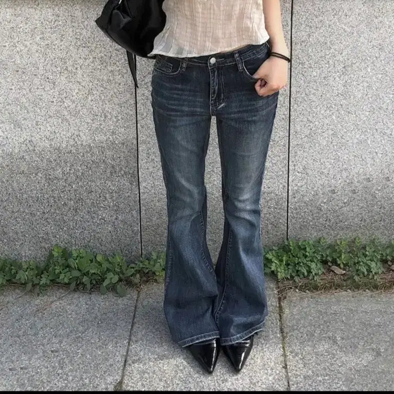 [BUNJANG] Anymore Denim Bootcut Pants with Detachable Hip Pad (Black Blue) / [새상품] 애니원모어 데님 부츠컷 팬츠 탈부착 골반패드 부츠컷 흑청