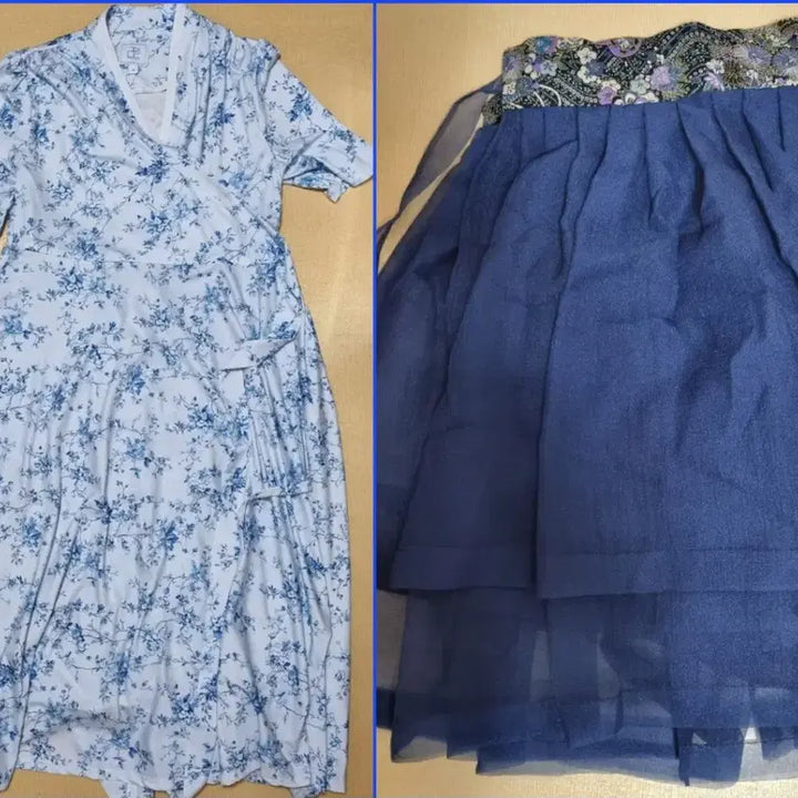 [BUNJANG] Leeseul Cheollik One-Piece Dress &amp; Siot Project Deep Sea Skirt Bundle Set / 리슬 철릭 모두의 원피스, 시옷프로젝트 심해 허리지마 등 한복 일괄