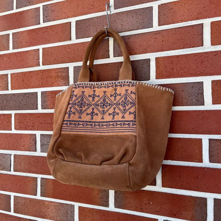 [BUNJANG] Vintage Real Suede Ethnic Pattern Tote Bag / Vintage 리얼 스웨이드 에스닉 패턴 토트백