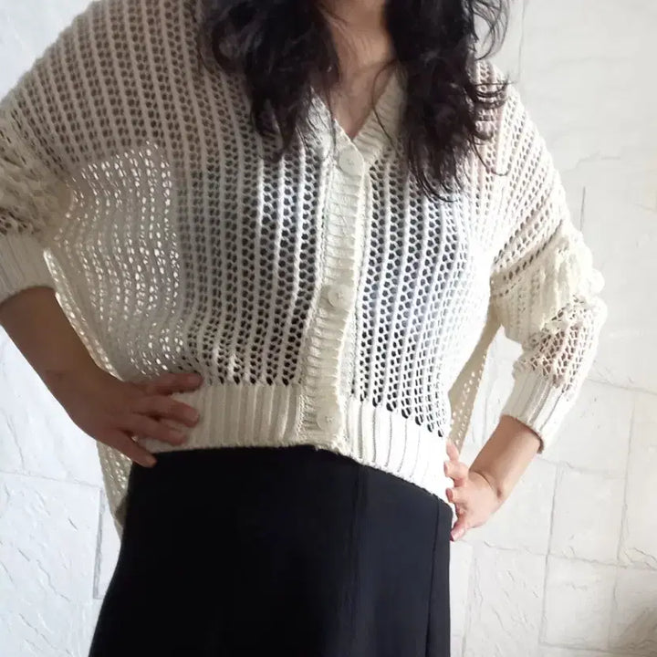[BUNJANG] Punch Knit Cardigan with Sleeveless Top Set / 펀칭 니트 가디건+나시티