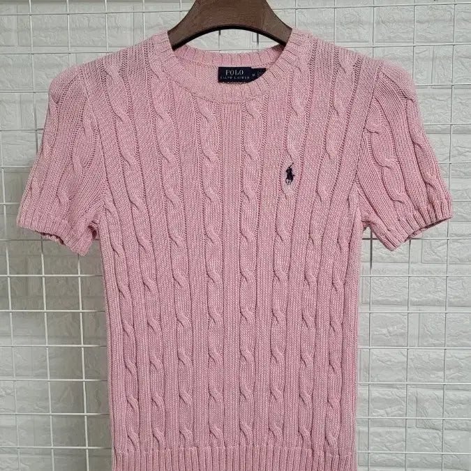 [BUNJANG] Polo Ralph Lauren Pastel Light Pink 100% Pima Cotton Cable Knit Short Sleeve T-Shirt M / [M]폴로랄프로렌 파스텔연핑크 100%피마코튼 꽈배기니트반팔티 M