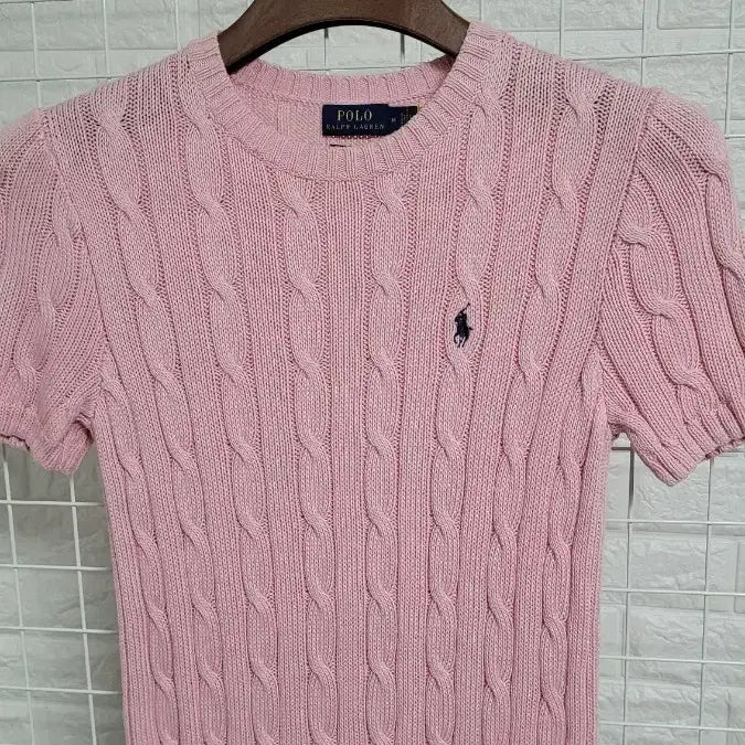 [BUNJANG] Polo Ralph Lauren Pastel Light Pink 100% Pima Cotton Cable Knit Short Sleeve T-Shirt M / [M]폴로랄프로렌 파스텔연핑크 100%피마코튼 꽈배기니트반팔티 M