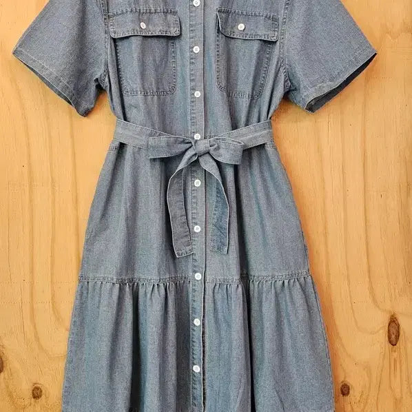 [BUNJANG] Denim Ruffle Dress with Belt / 데님 벨트 캉캉 연청 원피스 (새옷)