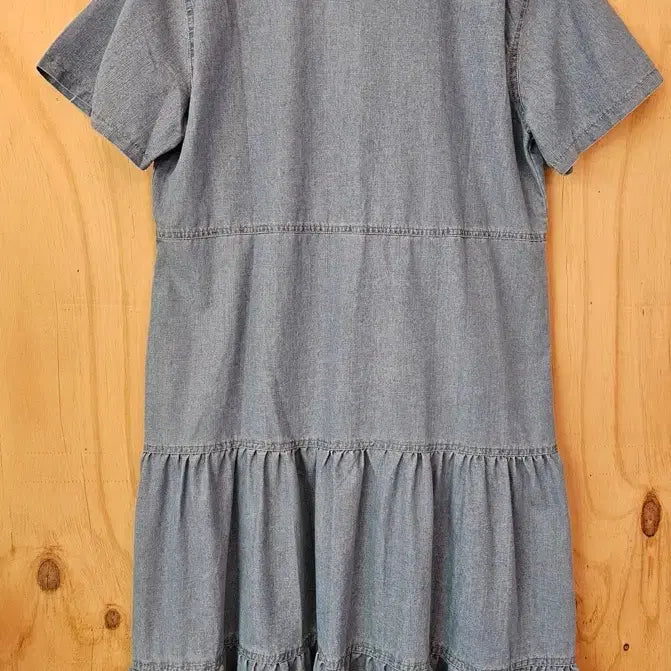 [BUNJANG] Denim Ruffle Dress with Belt / 데님 벨트 캉캉 연청 원피스 (새옷)