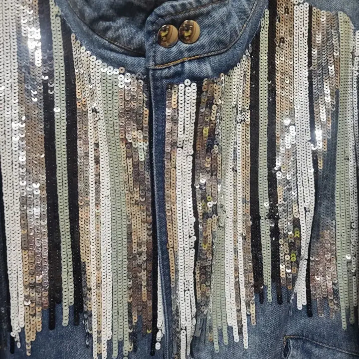 [BUNJANG] Sequin Embellished Denim Jacket Women&
