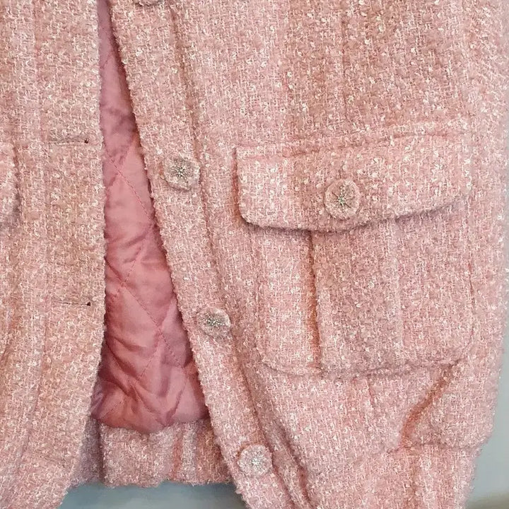 [BUNJANG] Pink Tweed Vest (Free Size) / 트위드 핑크 베스트 조끼 프리 새거수준 한번입음