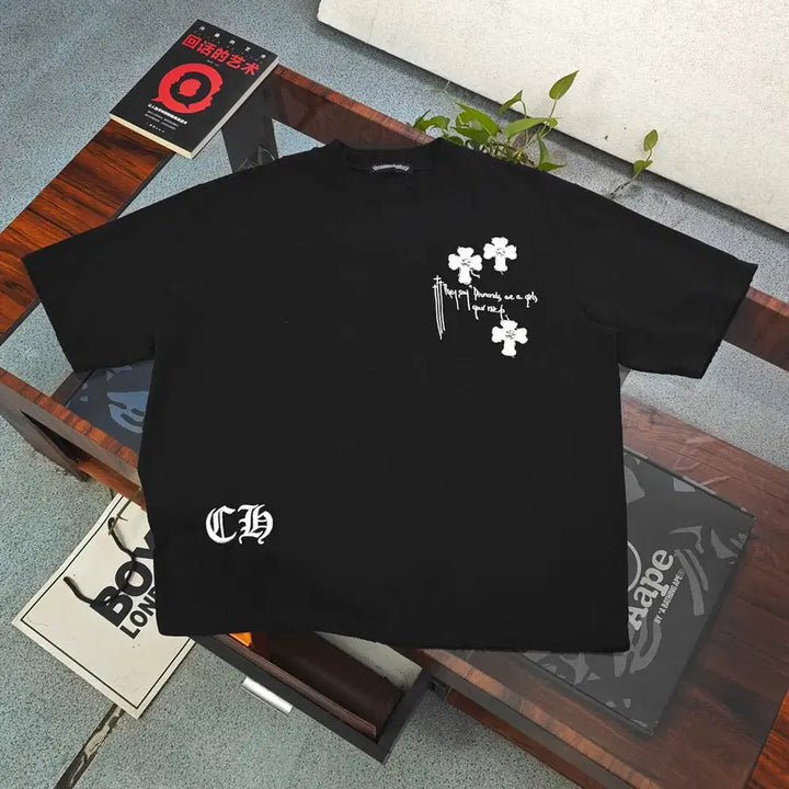 [SOLD OUT] 크롬하츠 반팔티셔츠 라운드넥 스몰로고 십자 여름 면 티