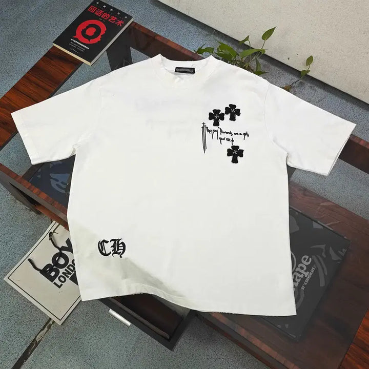 [SOLD OUT] 크롬하츠 반팔티셔츠 라운드넥 스몰로고 십자 여름 면 티