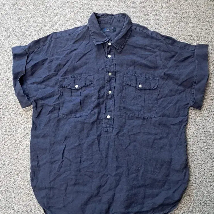 [BUNJANG] Polo Ralph Lauren Linen Navy Short Sleeve Shirt / 폴로 랄프로렌 린넨 네이비 반팔 셔츠