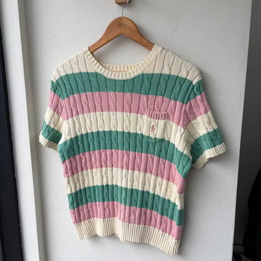 [BUNJANG] Polo Ralph Lauren Cable Knit Short Sleeve Sweater XL / 16845 - 폴로 랄프로렌 케이블 반팔 니트