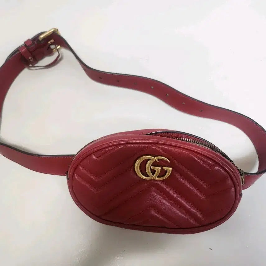 [BUNJANG] Gucci Marmont Matelasse Belt Bag Red / 구찌 마몬트 마틀라쎄 벨트백 레드