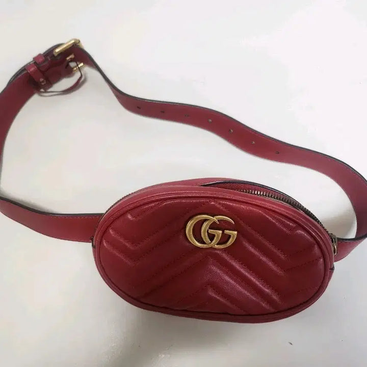 [BUNJANG] Gucci Marmont Matelasse Belt Bag Red / 구찌 마몬트 마틀라쎄 벨트백 레드