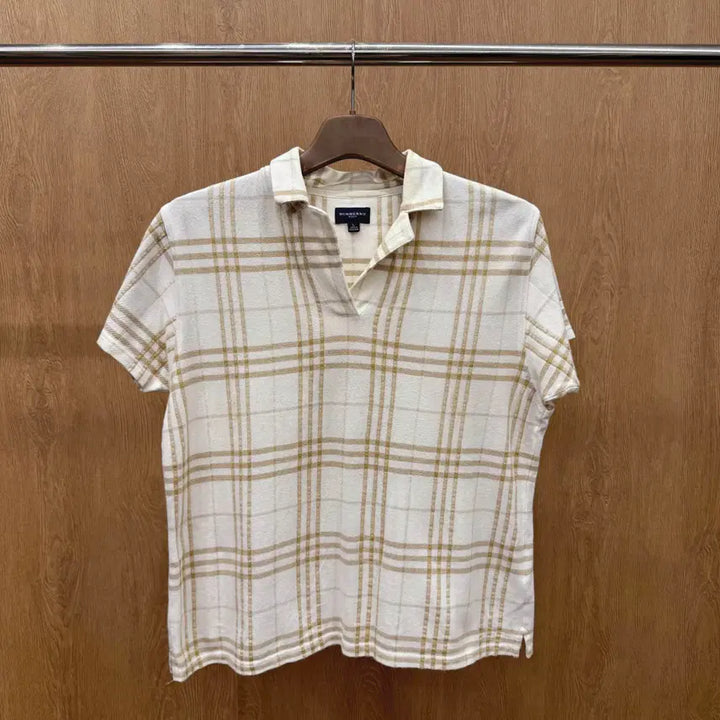 [BUNJANG] Burberry Golf Classic Check Pattern Open Collar PK Short Sleeve T-shirt Ivory / 버버리 골프 클래식 체크 패턴 오픈 카라 PK 반팔 티셔츠 아이보리