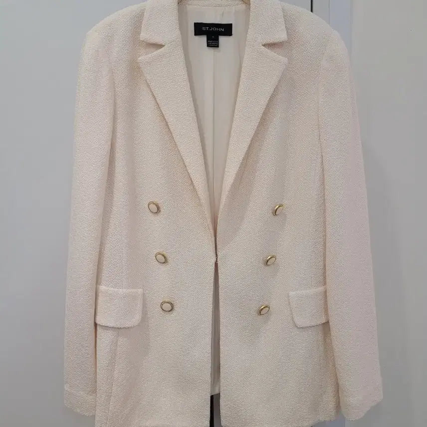 [BUNJANG] Saint John Ivory Tweed Jacket with Gold Buttons (Size 10 / 66-77) / 세인트존 센존 아이보리 트위드 금장버튼 자켓 10사이즈 66~77