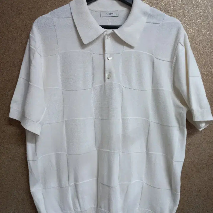 [BUNJANG] Hazzys White Check Knit Short Sleeve T-Shirt / 헤지스 화이트 체크 니트 반팔티