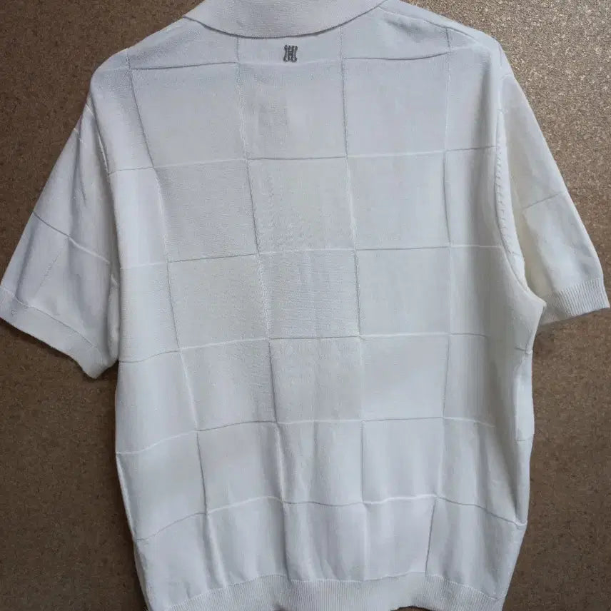 [BUNJANG] Hazzys White Check Knit Short Sleeve T-Shirt / 헤지스 화이트 체크 니트 반팔티