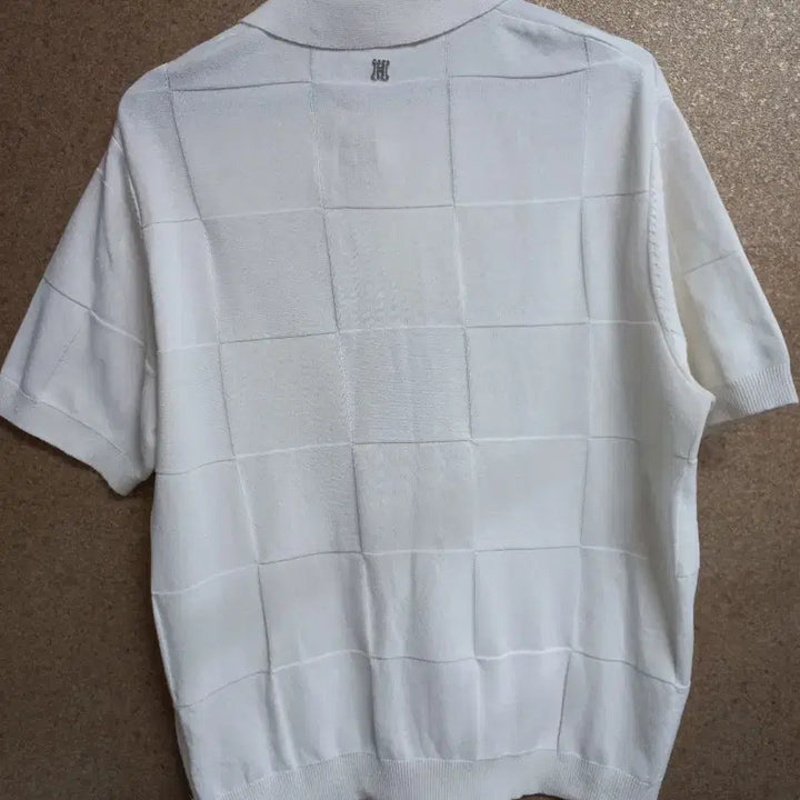 [BUNJANG] Hazzys White Check Knit Short Sleeve T-Shirt / 헤지스 화이트 체크 니트 반팔티