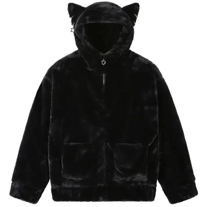 [BUNJANG] cc | studio Nekomiimi Faux Fur Hooded Zip-Up Jacket / 클럿 스튜디오 네코미미 고양이 퍼 후드집업