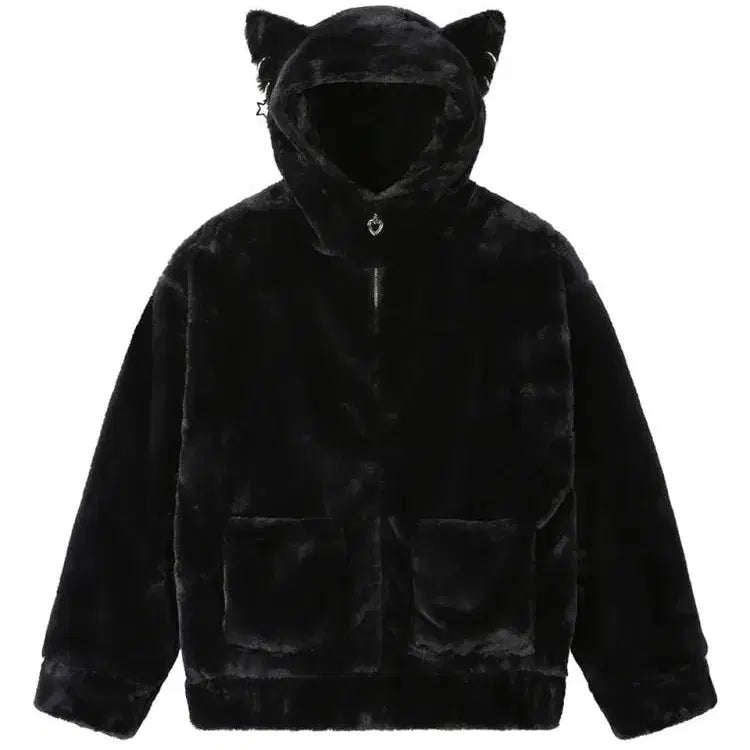 [BUNJANG] cc | studio Nekomiimi Faux Fur Hooded Zip-Up Jacket / 클럿 스튜디오 네코미미 고양이 퍼 후드집업