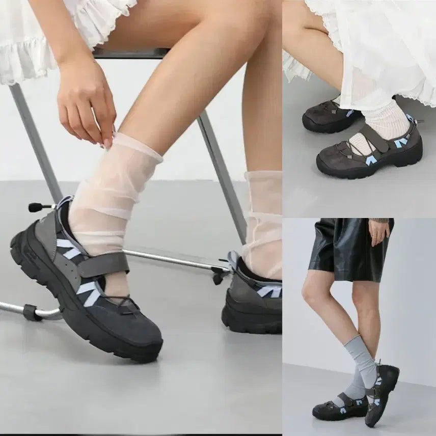 [BUNJANG] Velcro Mary Jane Platform Sneakers - Dark Grey Suede / 벨크로 메리제인 운동화 찍찍이 통굽 스트링 스트랩 그레이 스니커즈