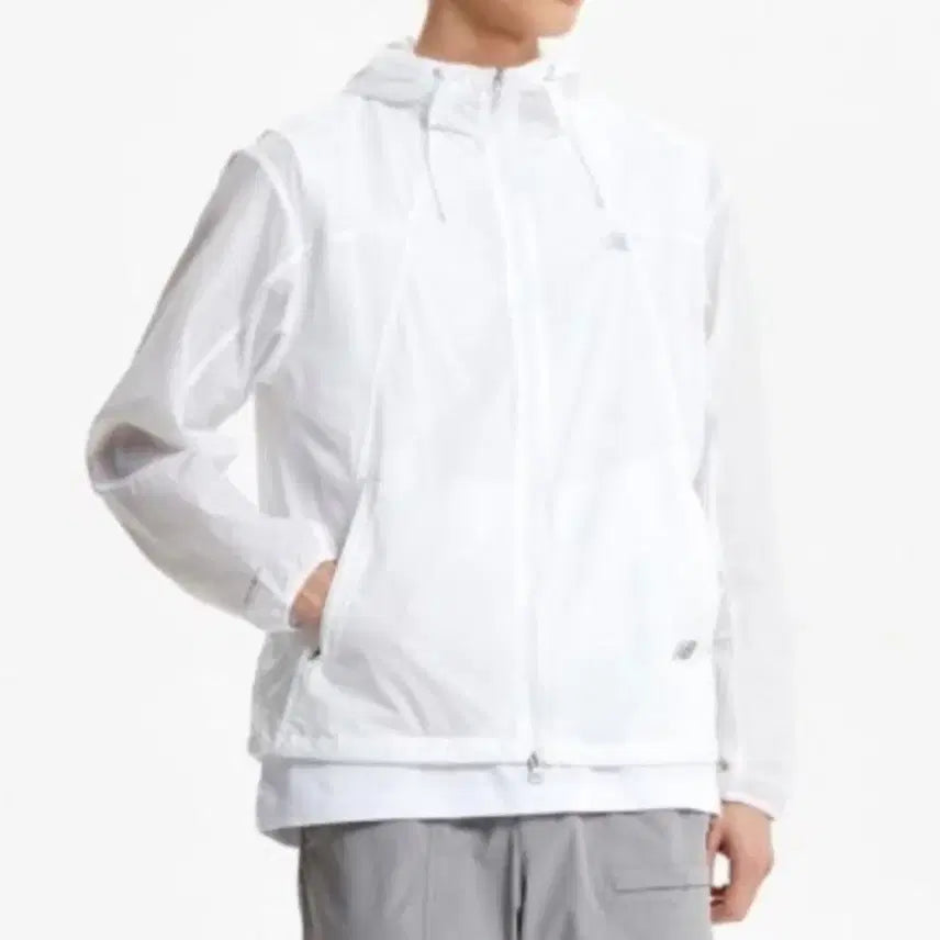 [BUNJANG] New Balance White Windbreaker Hoodie Jacket XL (105) / 뉴발란스 화이트 바람막이 후드 자켓