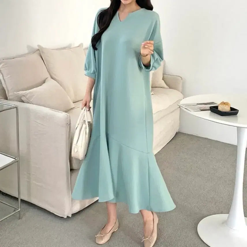 [BUNJANG] Big Venus Plus Size Summer V-Neck Short Sleeve Dress Mint / 빅너스언니 빅사이즈 여름 반팔 V넥 원피스 팝니다 :-)
