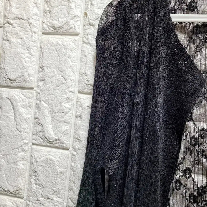 [BUNJANG] Black Lace Long Cardigan Pleated Skirt Style / 블랙 레이스 롱 가디건 플리츠 스커트 스타일