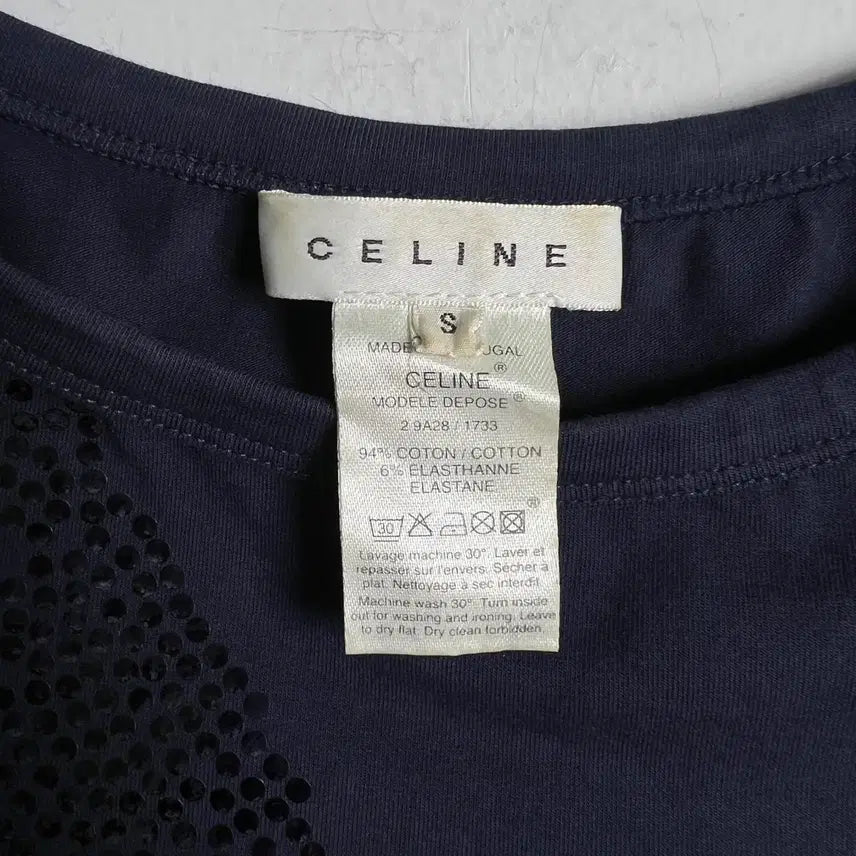 [BUNJANG] Celine Selkie Matcha Logo Short Sleeve T-Shirt / Celine 셀린느 설키 마차 로고 비즈 반팔 티셔츠 S