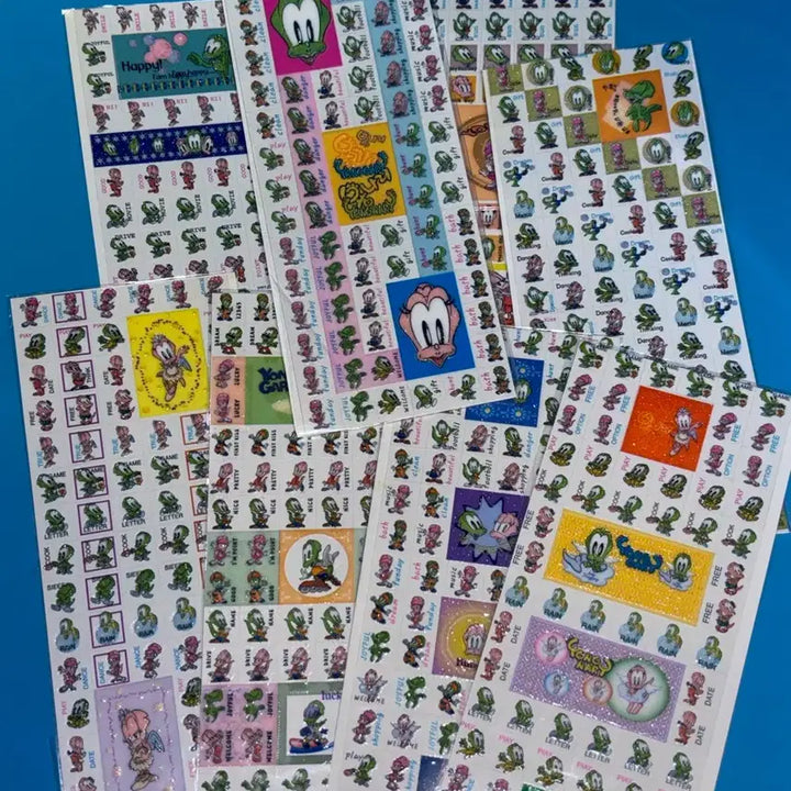 [BUNJANG] 8-Sheet Set Vintage Glitter Dragon Stickers for Diary Deco / [8장 일괄 세트] 고전문구 다꾸 다이어리 반짝이 용가리 스티커