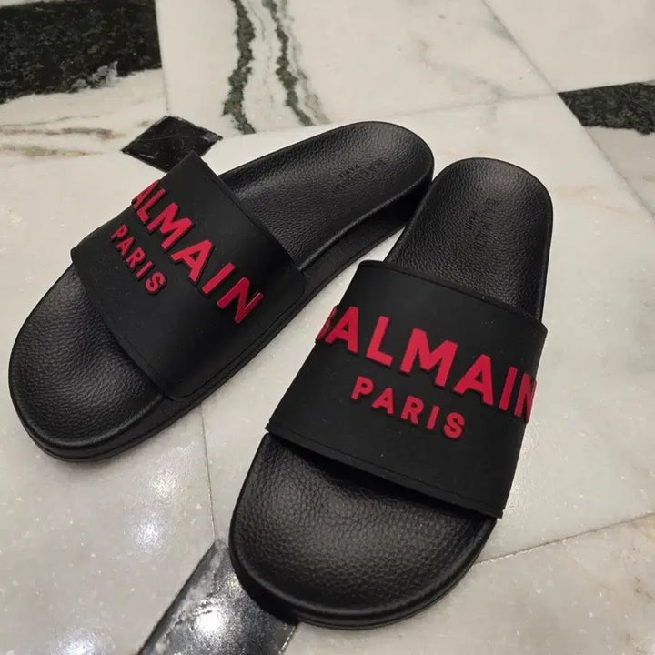 [BUNJANG] Balmain Paris Red Font Lettering Slippers Size 41 / [새상품] 발망 Paris 레드 폰트 레터링 슬리퍼 41 풀구성품