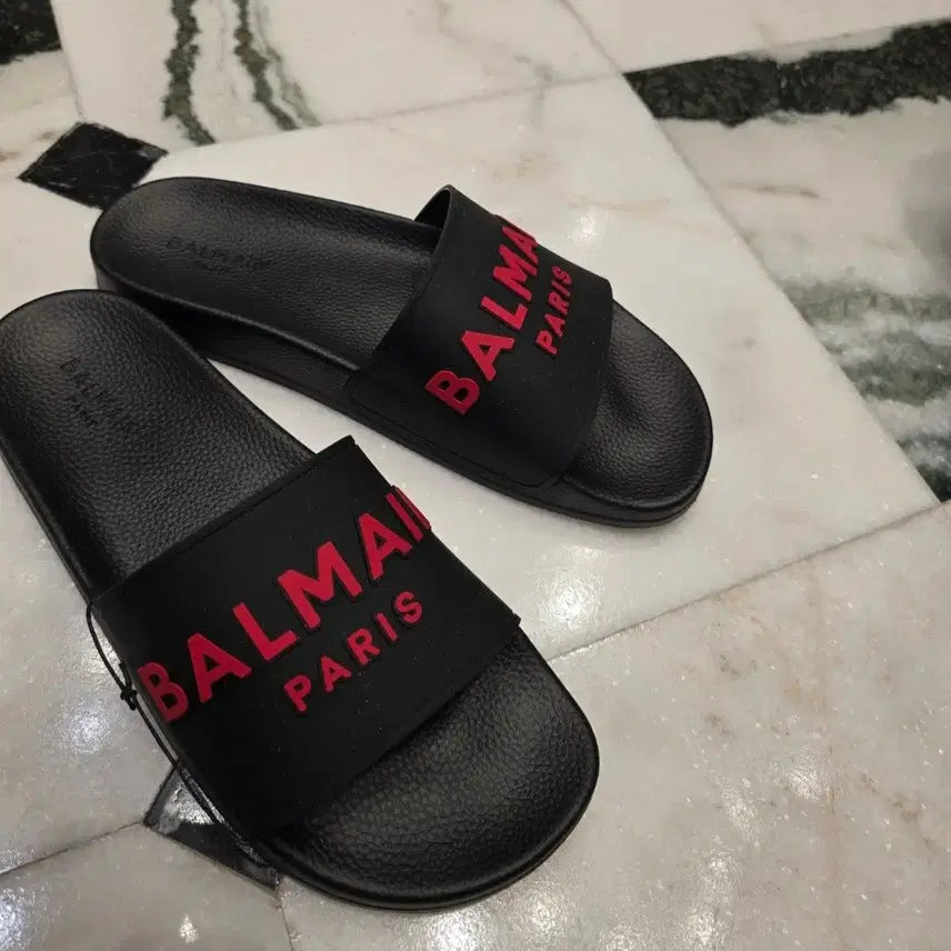 [BUNJANG] Balmain Paris Red Font Lettering Slippers Size 41 / [새상품] 발망 Paris 레드 폰트 레터링 슬리퍼 41 풀구성품