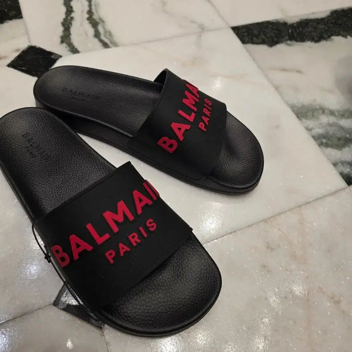 [BUNJANG] Balmain Paris Red Font Lettering Slippers Size 41 / [새상품] 발망 Paris 레드 폰트 레터링 슬리퍼 41 풀구성품