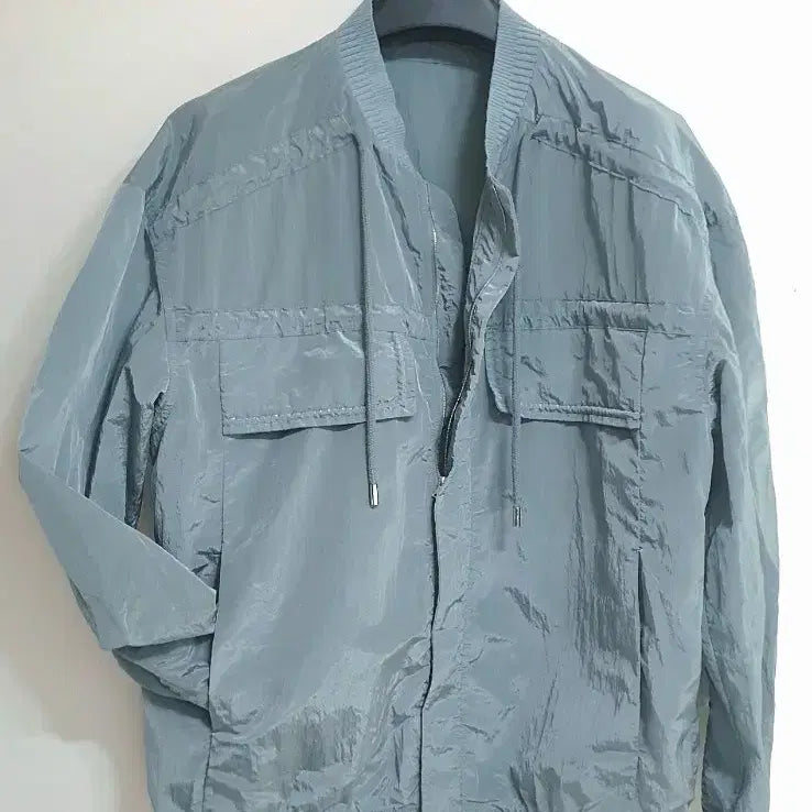 [BUNJANG] System Homme Nylon Crinkle Drawstring Flap Blouson Jacket / 시스템옴므 나일론 크링클 드로우스트링 플랩 바람막이 블루종 자켓 판매해요