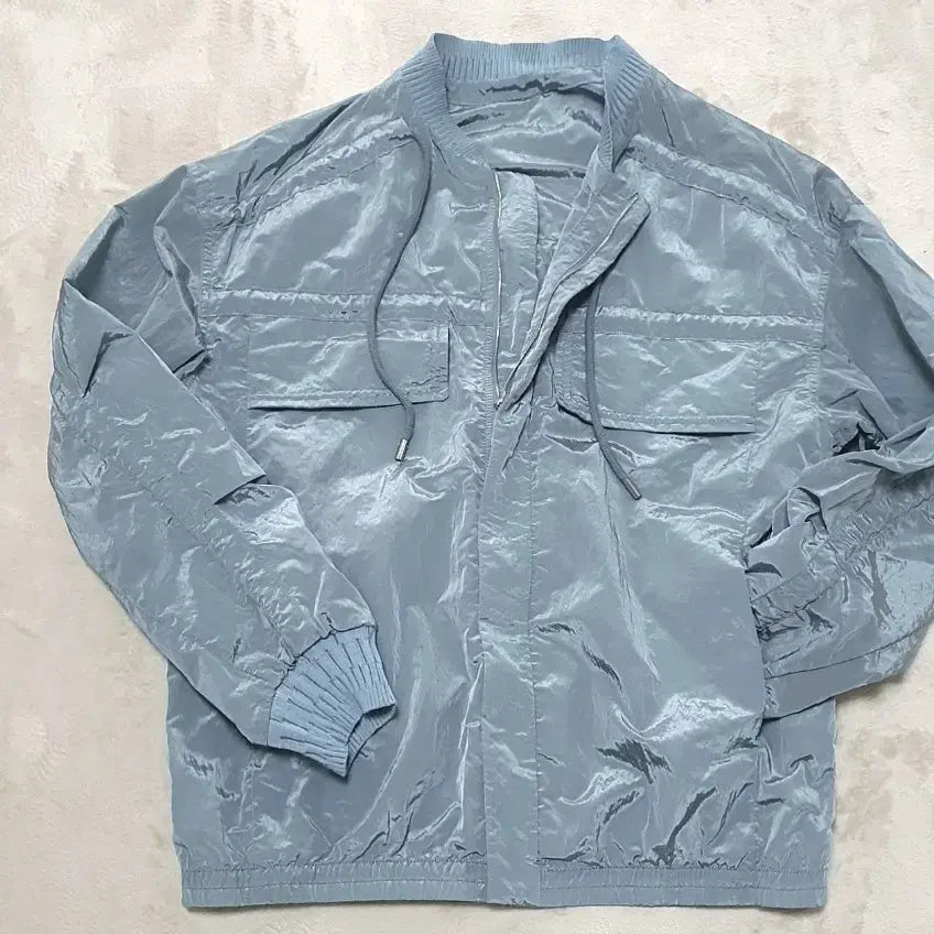 [BUNJANG] System Homme Nylon Crinkle Drawstring Flap Blouson Jacket / 시스템옴므 나일론 크링클 드로우스트링 플랩 바람막이 블루종 자켓 판매해요