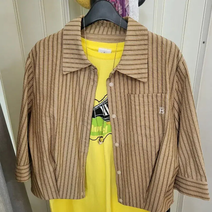 [BUNJANG] Brown Stripe Short Sleeve Shirt / 브라운 스트라이프 반팔 셔츠
